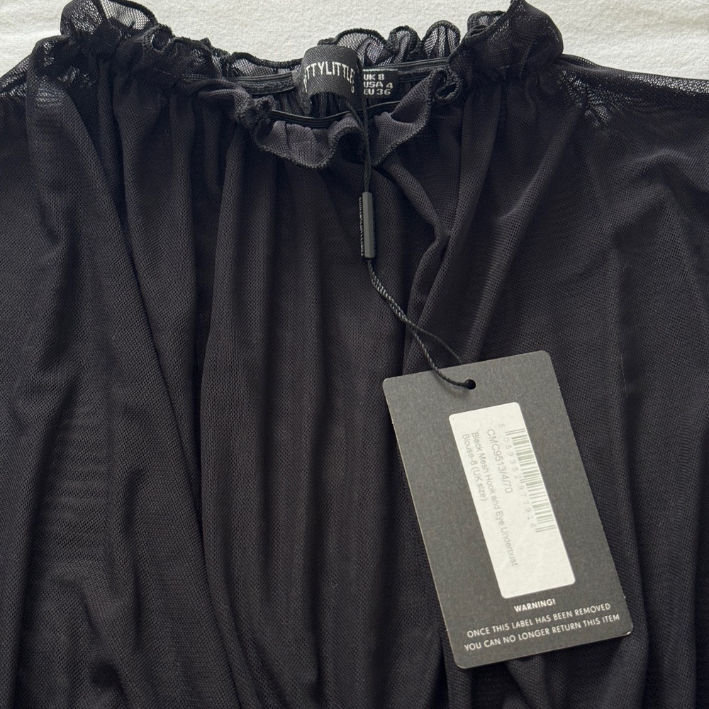 Black Mesh Bustier Ruffled Blouse - Picture 3 of 6